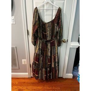 Vintage Santa Fe by Anita Kantor Tribal Print Boho Tie Waist Maxi Dress sz 4 or